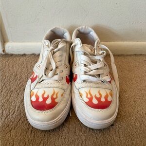 Vans White and Red Flame Sneakers